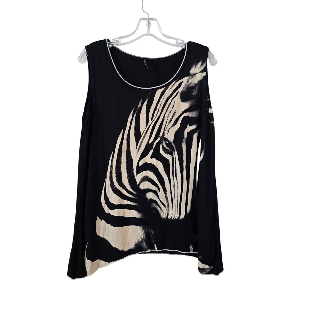 Skinny Minnie Black Zebra Graphic Sharkbite Tank Top Size XL Y2K